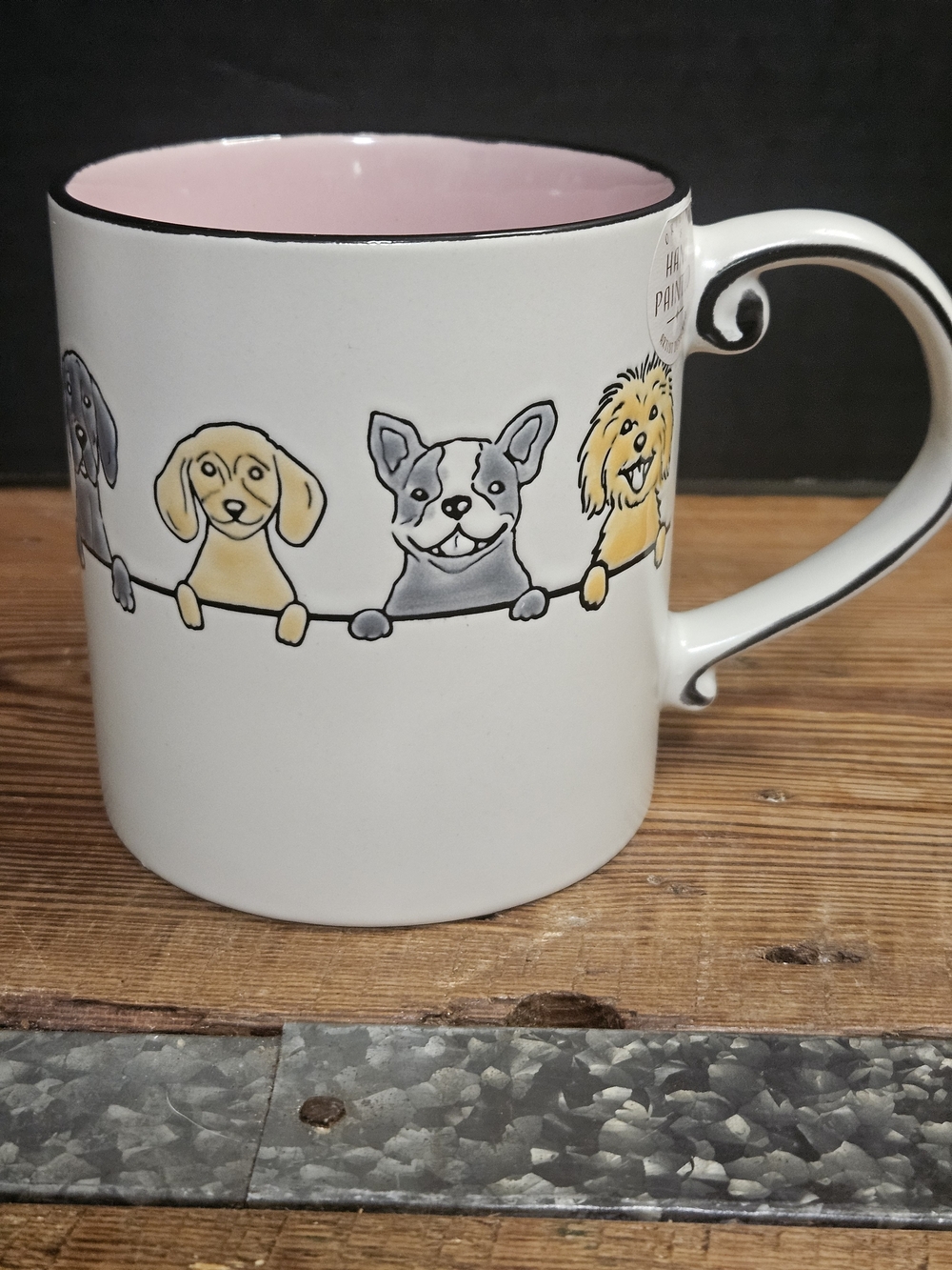 White Ceramic Dog Mug with Pink Interior